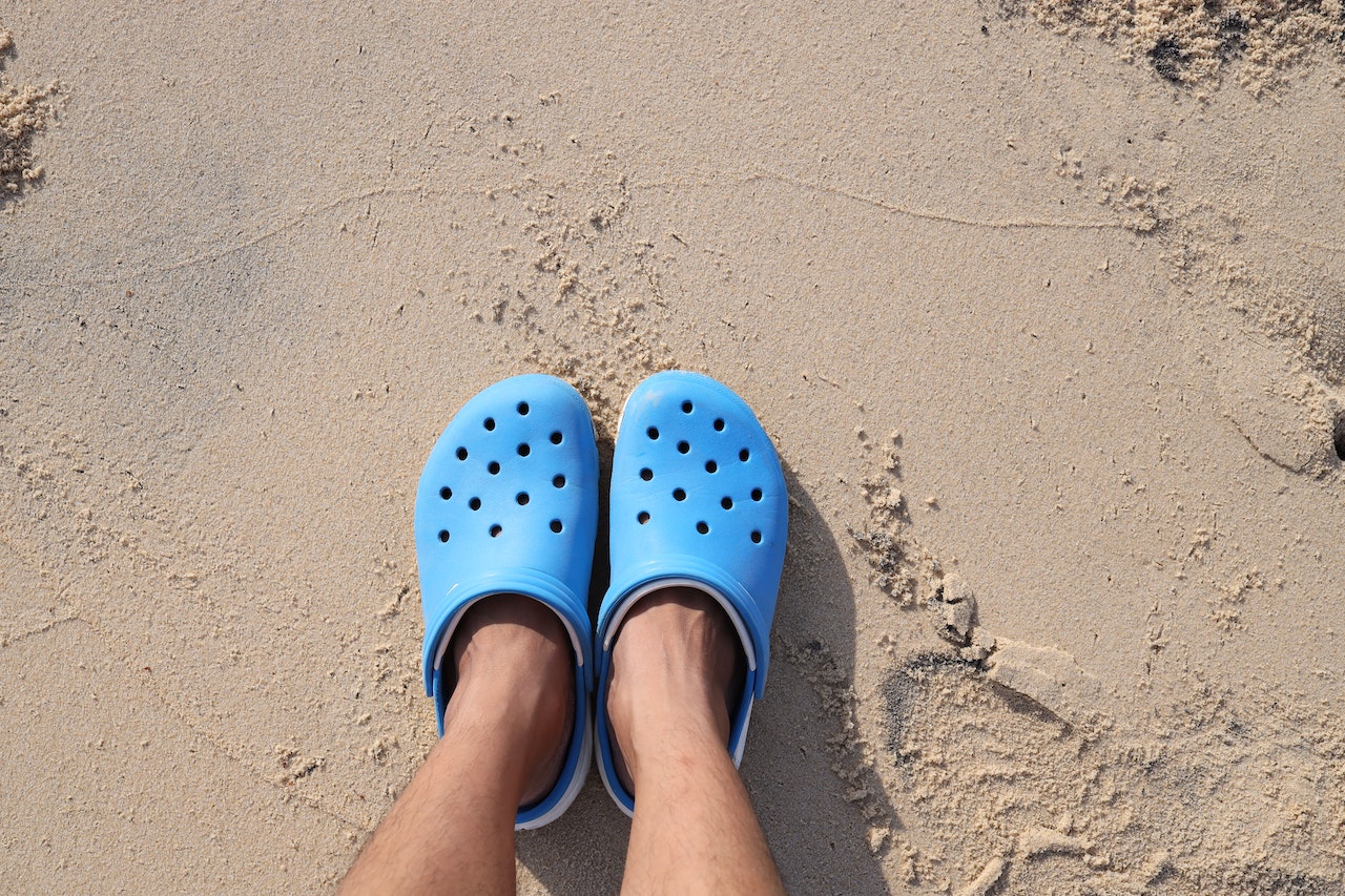 Blue crocs ideal for beach day